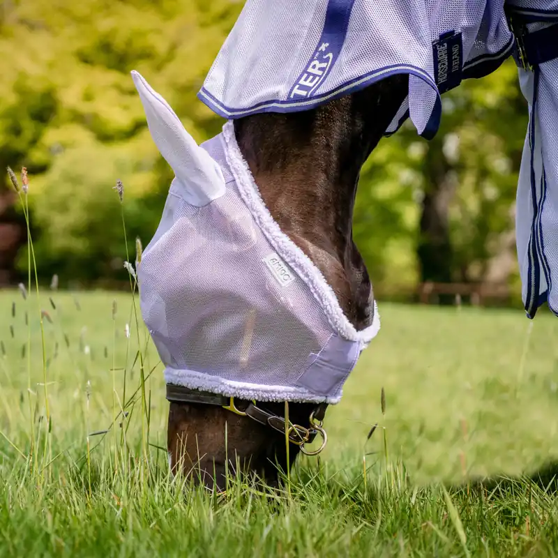 Ausverkauf Horseware Amigo Fly Mask - Heather Blue/Blue & Silver, Vollblut