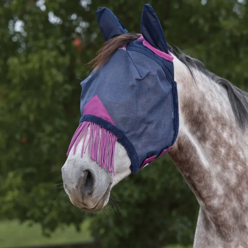 Zertifiziert Weatherbeeta Comfitec Deluxe Durable Mesh-Fliegenmaske mit Ohrenschutz & Fransen - Navy/Purple, Pony